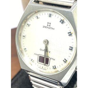 Zenith Mens Watch Vintage 1970s Swiss Quartz 504GL Silver Steel FOR REPA…